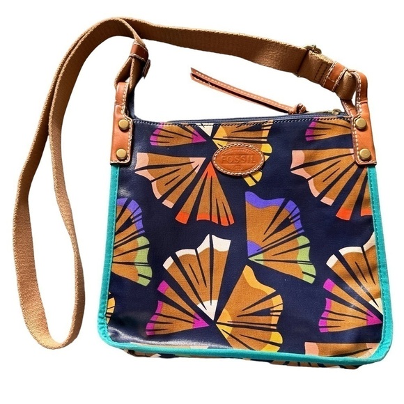 Fossil Key-Per Crossbody Handbag Blue Multi Coated Canvas - Picture 2 of 9